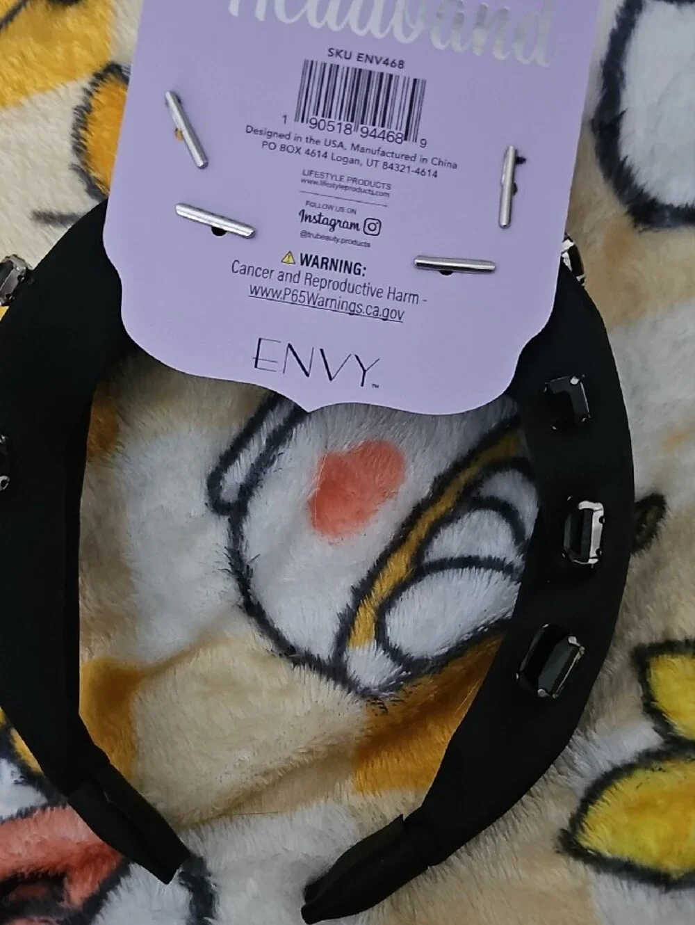 envy Black Knotted Headband with Black Faceted Jewels